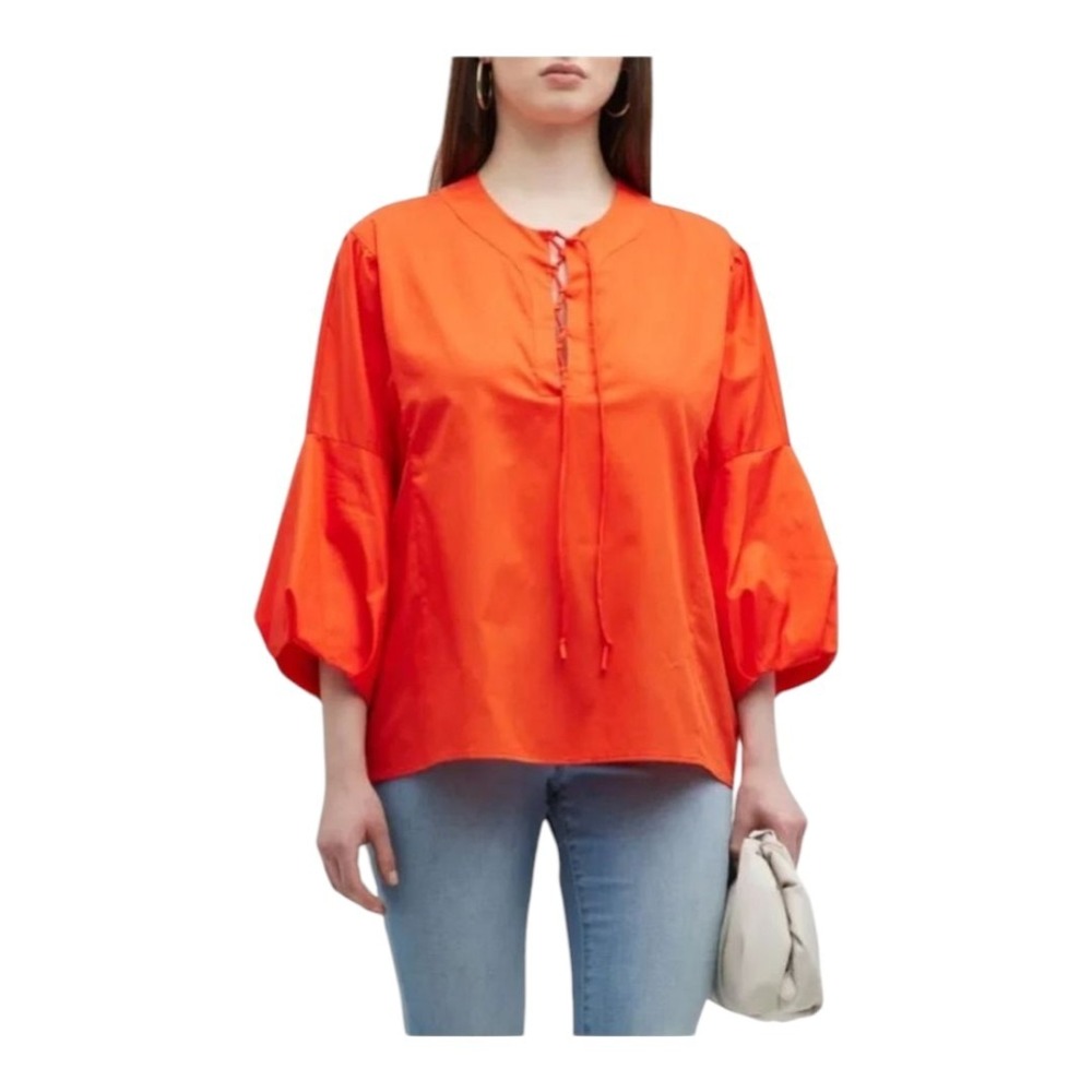 Harshman Coral Red Joelle Cutout Puff Sleeve Blouse Size XS NWT